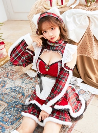 【1～3営業日で発送】ジングルチェックジャージキャットサンタ《クリスマスコスプレ6点セット》【Malymoon/マリームーン】【10093】