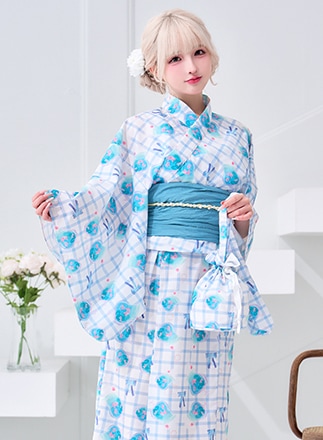 【即日発送】【Ten着用】夏色チェッククリームソーダ2way浴衣《浴衣4点セット》【Malymoon/マリームーン】【YK2510301-s】