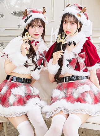 【即日発送】【中村里砂&藤咲凪着用】ロゼチェックビジューライントナカイ《クリスマスコスプレ11点セット》【Malymoon/マリームーン】【CS25051】