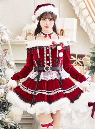 【1～3営業日で発送】【藤咲凪着用】オフショルダープリンセスラインサンタ《クリスマスコスプレ7点セット》【Malymoon/マリームーン】【CS25055】