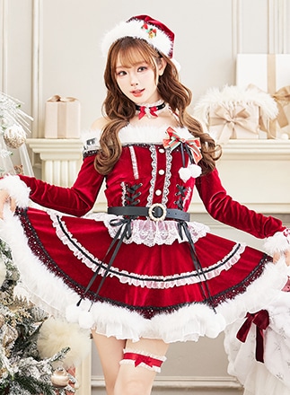 【即日発送】オフショルダープリンセスラインサンタ《クリスマスコスプレ7点セット》【Malymoon/マリームーン】【CS25055-2】
