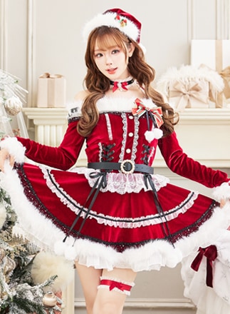 【1～3営業日で発送】オフショルダープリンセスラインサンタ《クリスマスコスプレ7点セット》【Malymoon/マリームーン】【CS25055-2】