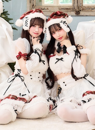 【1～3営業日で発送】【中村里砂&藤咲凪着用】ミルクニットフレーズたれ耳サンタドレス《クリスマスコスプレ7-8点セット》【CS25061】【CS25079】