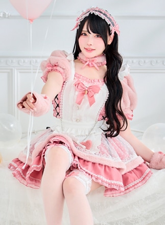 【即日発送】【Mumei着用】シュガードットシフォンピンクメイド《オリジナルコスプレ10点セット》【Malymoon/マリームーン】【CS25126】