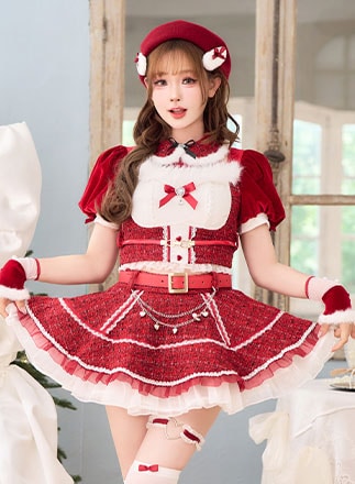 【予約-11月下旬頃より順次発送予定】【姫宮まほれコラボ】フレーズツイードたれ耳ベレーサンタ《クリスマスコスプレ10点セット》【Malymoon/マリームーン】【CS25082】