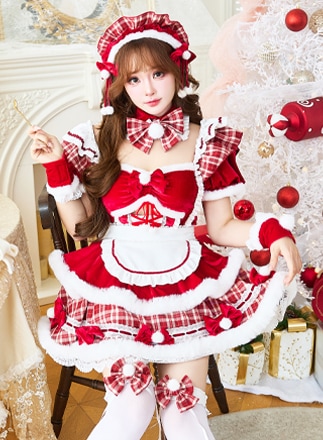 【1～3営業日で発送】ノルディックホリデーチェックメイド《クリスマスコスプレ6点セット》【Malymoon/マリームーン】【CS25149】