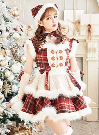 【MLサイズは予約】【佐藤ノア着用】ミルキーニットダッフルチェックサンタ《クリスマスコスプレ7点セット》【Malymoon/マリームーン】【CS25056-2】