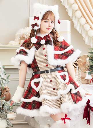 【予約-12月中旬頃より順次発送予定】【佐藤ノア着用】ノエルクラシック千鳥キャットサンタ《クリスマスコスプレ9点セット》【Malymoon/マリームーン】【CS25058-3】