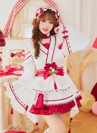 【予約-12月中旬頃より順次発送予定】ホワイトフリリー巫女ドール《オリジナルコスプレ6点セット》【Malymoon/マリームーン】【CS25175】