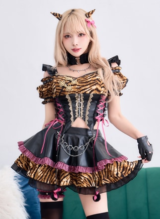 【即日発送】エッジィピンクレザー鬼コスチューム《オリジナルコスプレ11点セット》【Malymoon/マリームーン】【CS25143】