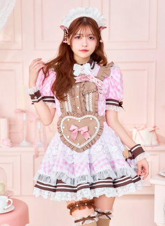 【即日発送】【景井ひな着用】ピンクチョコレートギンガムメイド《バレンタインコスプレ12点セット》【Malymoon/マリームーン】【CS25161】