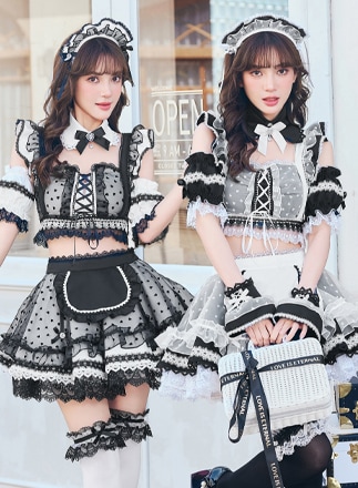 【ブラックは予約】ハートミストシアーチュールメイド《オリジナルコスプレ10点セット》【Malymoon/マリームーン】【CS25209】