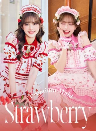 【一部予約】ストロベリーミルクギンガムメイド《オリジナルコスプレ8点セット》【Malymoon/マリームーン】【CS25212】