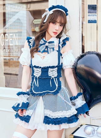 【即日発送】レザーエッジデニムメイド《オリジナルコスプレ12点セット》【Malymoon/マリームーン】【CS25214】