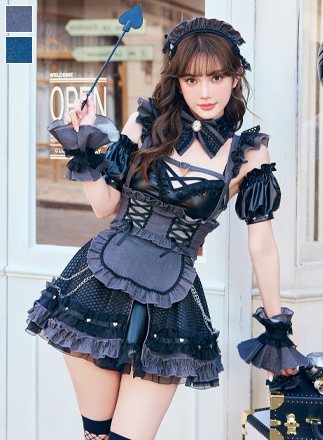 【即日発送】レザーエッジデニムメイド《オリジナルコスプレ12点セット》【Malymoon/マリームーン】【CS25214】