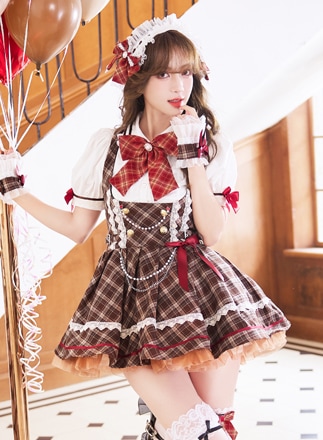 【予約-5月中旬頃より順次発送予定】アンバーチェックドーリーコスチューム《オリジナルコスプレ12点セット》【Malymoon/マリームーン】【CS26025】