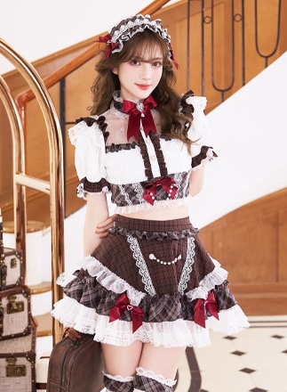 【予約-5月中旬頃より順次発送予定】アンティークチェックレースコスチューム《オリジナルコスプレ10点セット》【Malymoon/マリームーン】【CS26027】