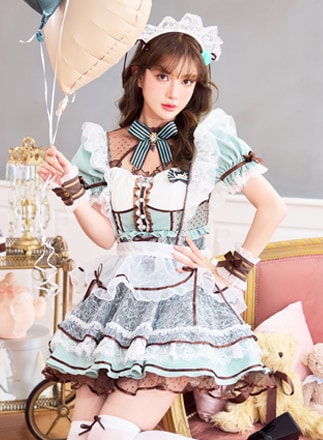 即日発送】【景井ひな着用】ピンクチョコレートギンガムメイド