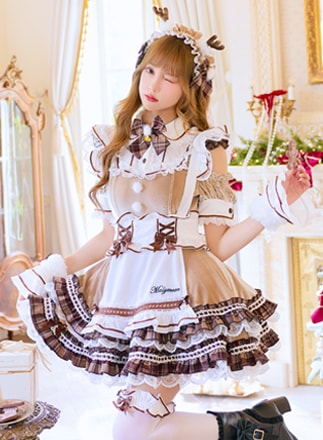 【予約-11月中旬頃より順次発送予定】ミルクティーチェックトナカイメイド《クリスマスコスプレ13点セット》【Malymoon/マリームーン】【CS26159】 