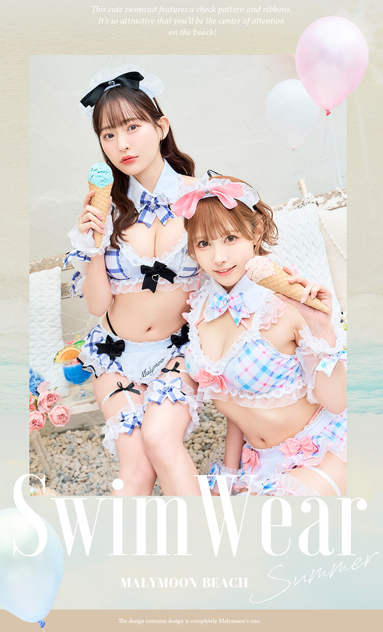 添*田様 Malymoon　マリームーン　シルキーシャボンチェックビキニ　高崎か 即日発送】シルキーシャボンチェックビキニ《レディース水着5点