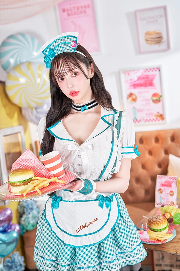 【即日発送】【中村里砂着用】キャンディポップレトロダイナーウエイトレス《オリジナルコスプレ8点セット》【Malymoon/マリームーン】【9957】