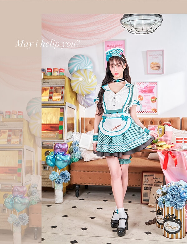 【即日発送】【中村里砂着用】キャンディポップレトロダイナーウエイトレス《オリジナルコスプレ8点セット》【Malymoon/マリームーン】【9957】