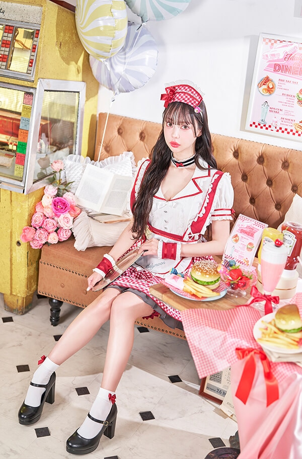 【即日発送】【中村里砂着用】キャンディポップレトロダイナーウエイトレス《オリジナルコスプレ8点セット》【Malymoon/マリームーン】【9957】