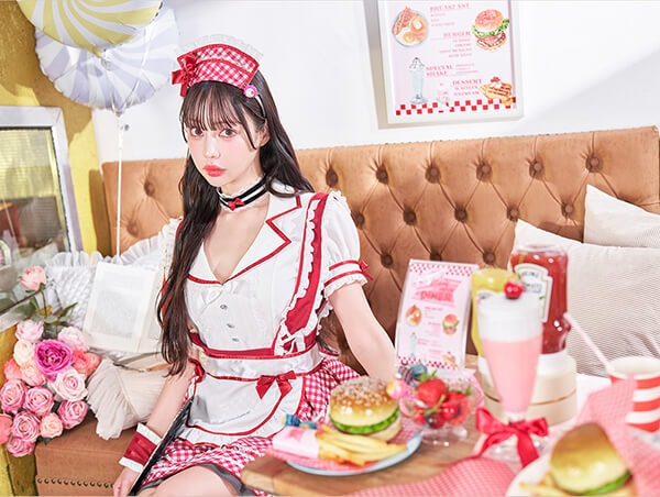 【即日発送】【中村里砂着用】キャンディポップレトロダイナーウエイトレス《オリジナルコスプレ8点セット》【Malymoon/マリームーン】【9957】