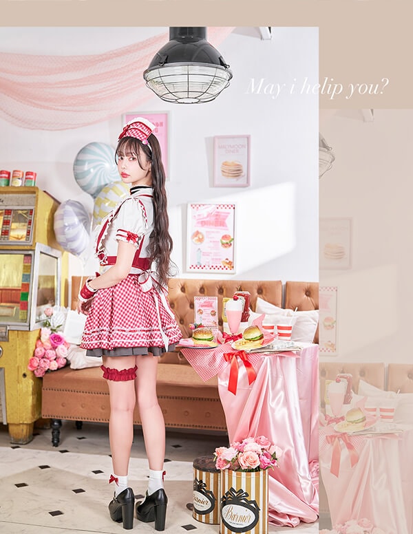 【即日発送】【中村里砂着用】キャンディポップレトロダイナーウエイトレス《オリジナルコスプレ8点セット》【Malymoon/マリームーン】【9957】