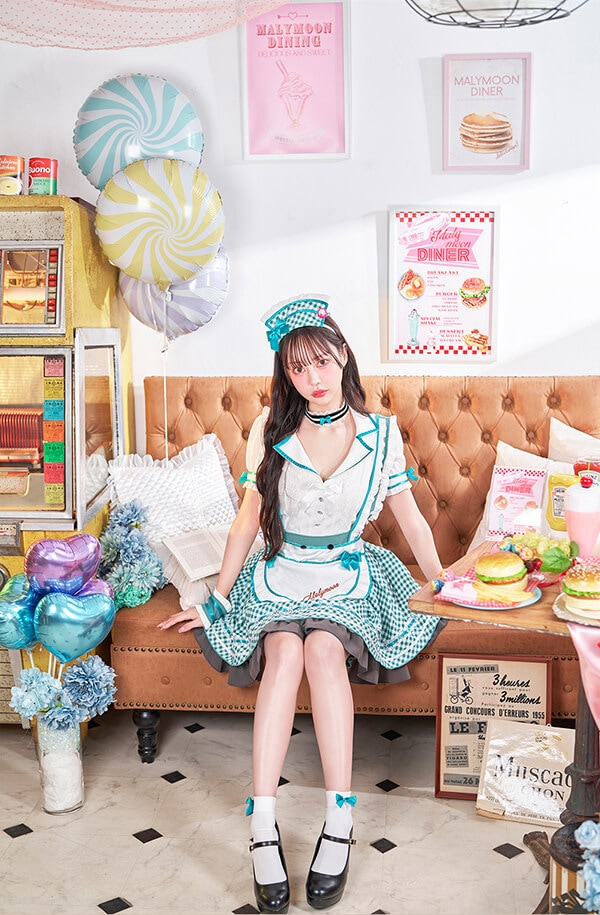 【即日発送】【中村里砂着用】キャンディポップレトロダイナーウエイトレス《オリジナルコスプレ8点セット》【Malymoon/マリームーン】【9957】