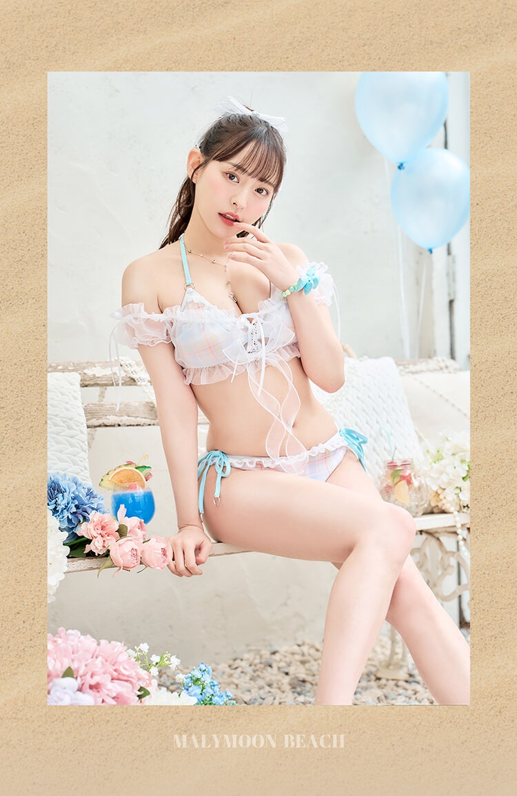 Malymoon マリームーン　シルキーシャボンチェックビキニ　ブルー 即日発送】シルキーシャボンチェックビキニ《レディース水着5点