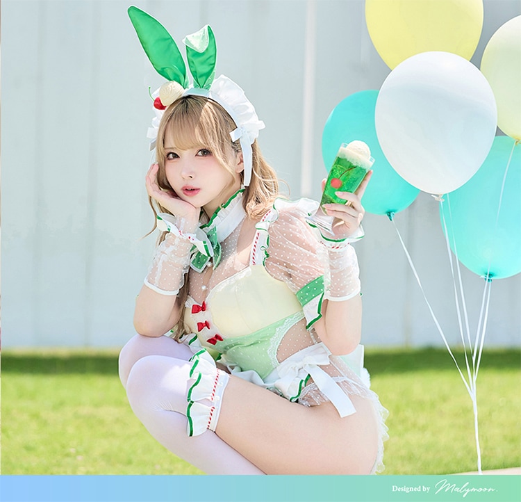 【予約-9月5日頃より順次発送予定】クリームソーダバニーメイド《ハロウィンコスプレ8点セット》【Malymoon/マリームーン】【CS25044】