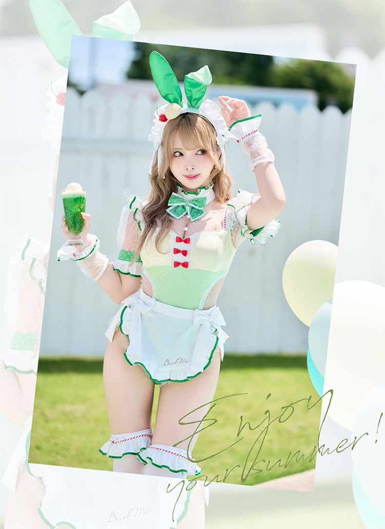 【予約-9月5日頃より順次発送予定】クリームソーダバニーメイド《ハロウィンコスプレ8点セット》【Malymoon/マリームーン】【CS25044】