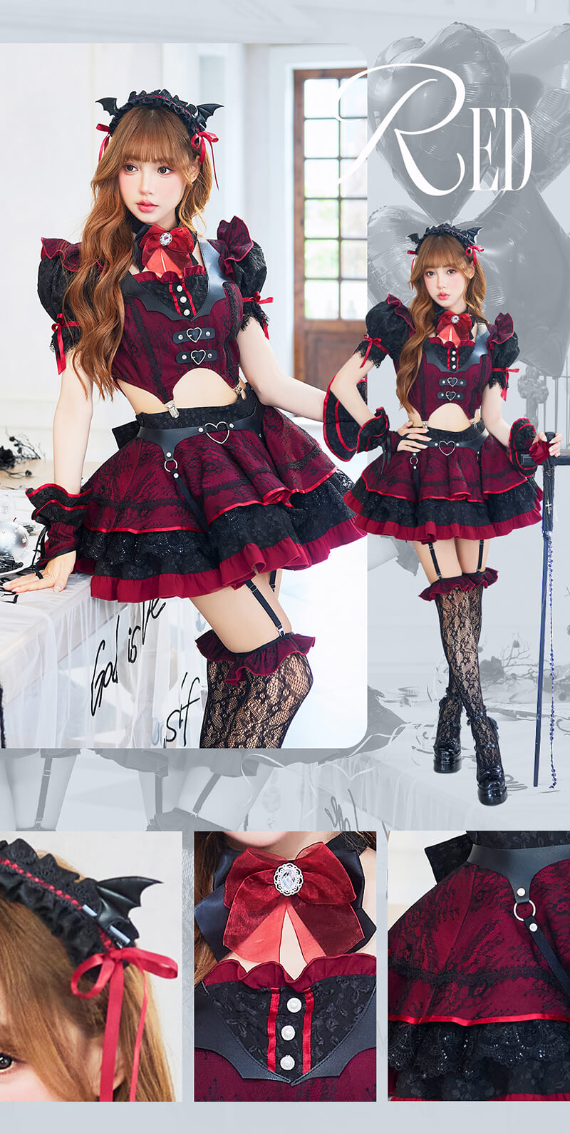 【レッドは予約】ディープラブサキュバスメイド《ハロウィンコスプレ10点セット》【Malymoon/マリームーン】【CS25236】
