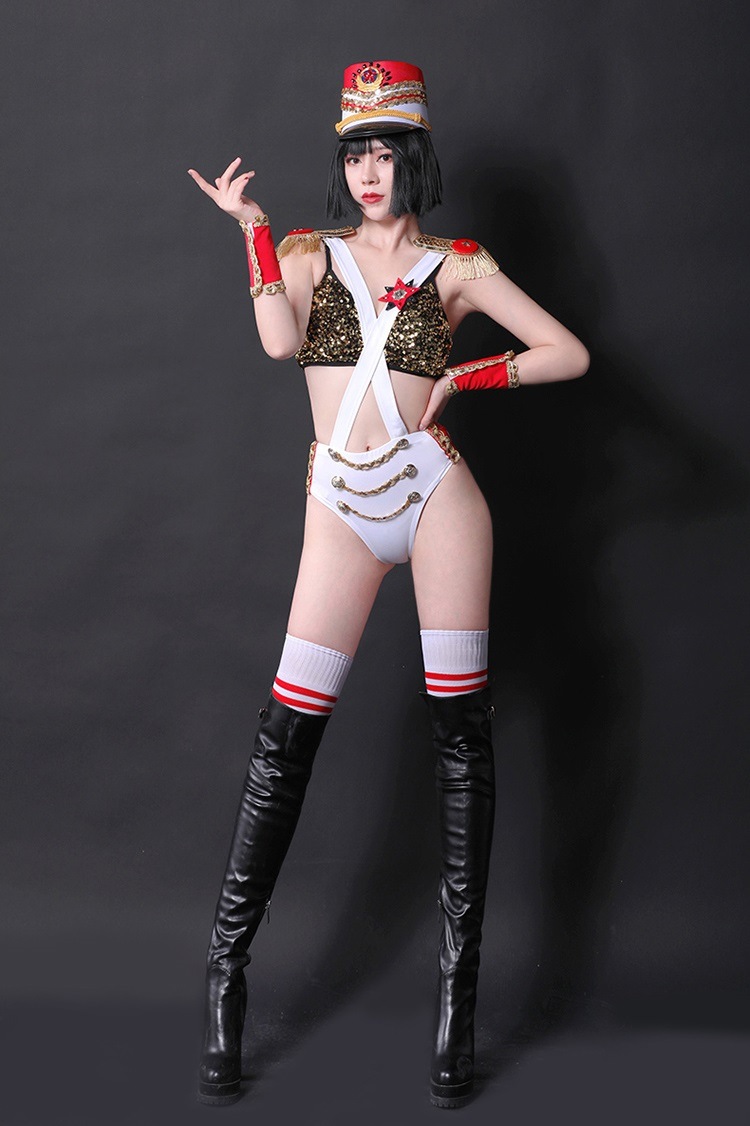 セクシー ダンスウェア セットアップ コスチューム 白 ホワイト アーミー 軍隊 ポリス 警察 ダンス衣装 イベント ダンス 衣装【dance-8346】