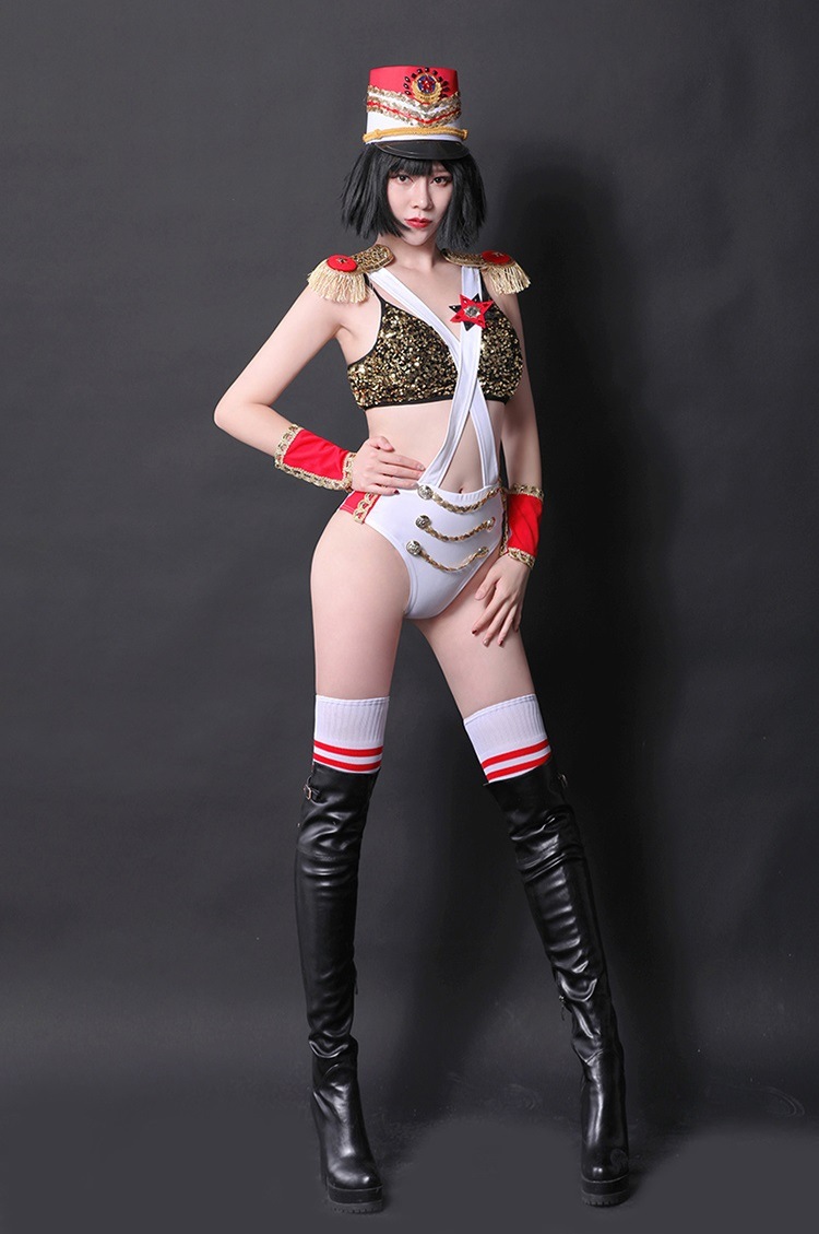 セクシー ダンスウェア セットアップ コスチューム 白 ホワイト アーミー 軍隊 ポリス 警察 ダンス衣装 イベント ダンス 衣装【dance-8346】