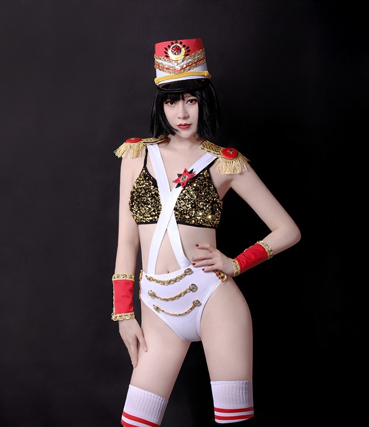 セクシー ダンスウェア セットアップ コスチューム 白 ホワイト アーミー 軍隊 ポリス 警察 ダンス衣装 イベント ダンス 衣装【dance-8346】