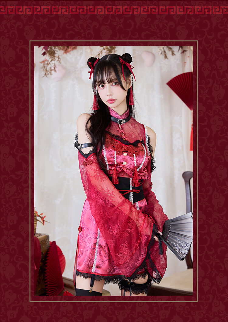 【即日発送】【中村里砂着用】レースミストチャイナ《ハロウィンコスプレ6点セット》【Malymoon/マリームーン】【CS25010】