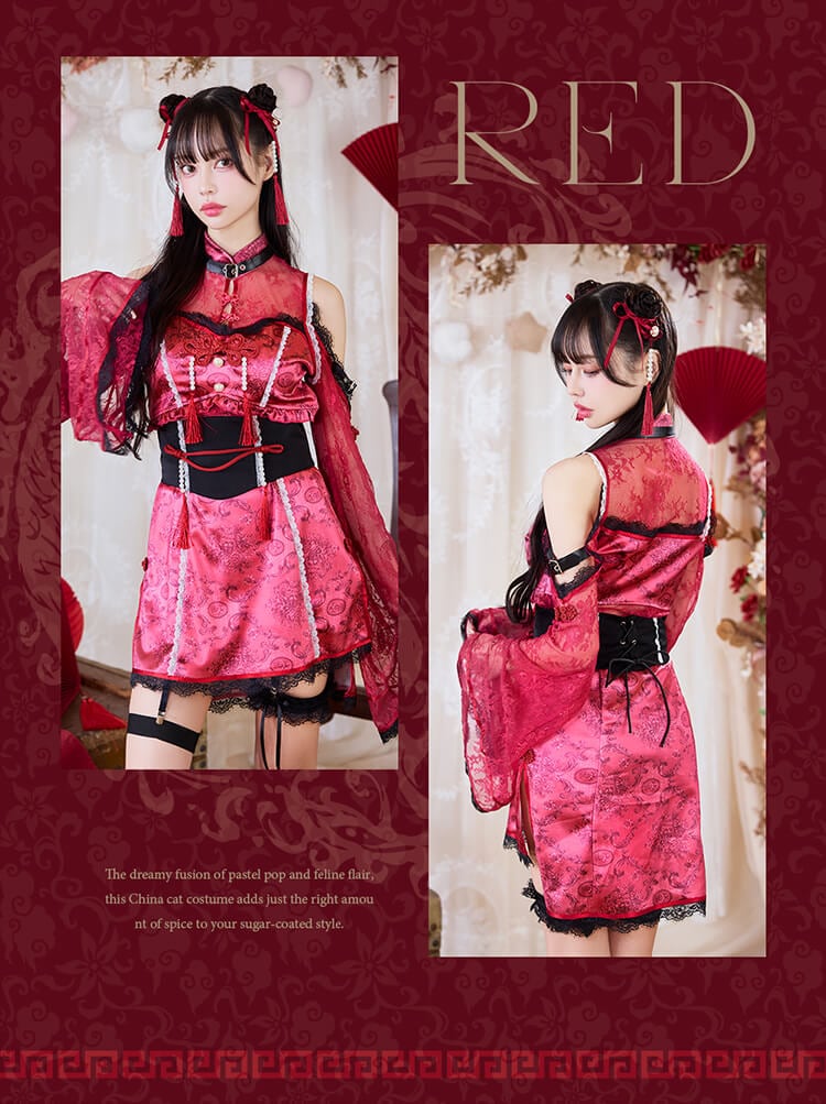 【即日発送】【中村里砂着用】レースミストチャイナ《ハロウィンコスプレ6点セット》【Malymoon/マリームーン】【CS25010】