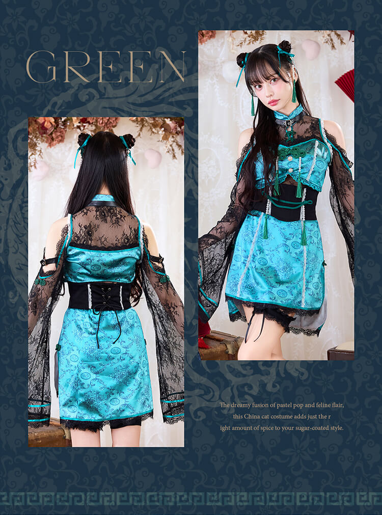 【即日発送】【中村里砂着用】レースミストチャイナ《ハロウィンコスプレ6点セット》【Malymoon/マリームーン】【CS25010】