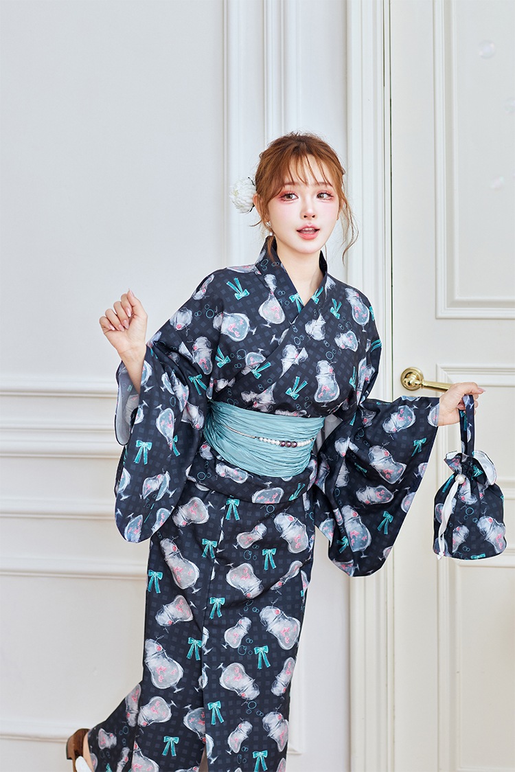 【2～3営業日で発送】夏色チェッククリームソーダ2way浴衣《浴衣4点セット》【Malymoon/マリームーン】【YK2510302】