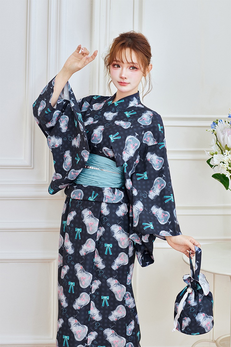 【2～3営業日で発送】夏色チェッククリームソーダ2way浴衣《浴衣4点セット》【Malymoon/マリームーン】【YK2510302】