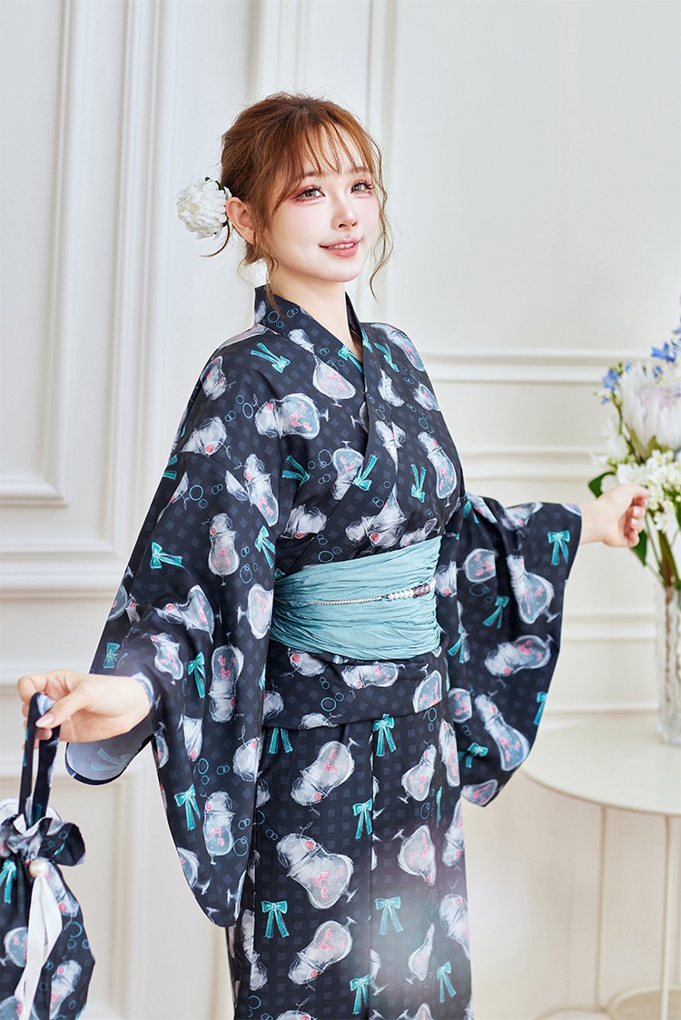 【2～3営業日で発送】夏色チェッククリームソーダ2way浴衣《浴衣4点セット》【Malymoon/マリームーン】【YK2510302】