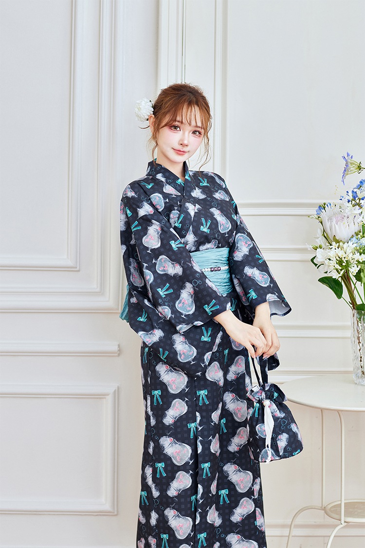 【2～3営業日で発送】夏色チェッククリームソーダ2way浴衣《浴衣4点セット》【Malymoon/マリームーン】【YK2510302】