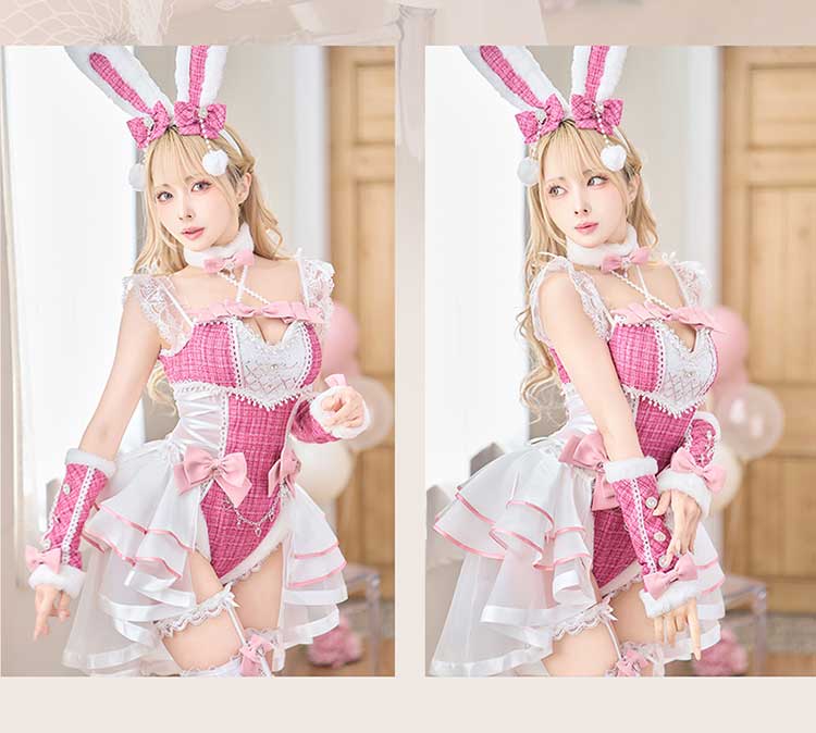 マリームーン　ベルチュールツイードバニー　ピンク 即日発送】ベルチュールツイードバニー《オリジナルコスプレ8点セット