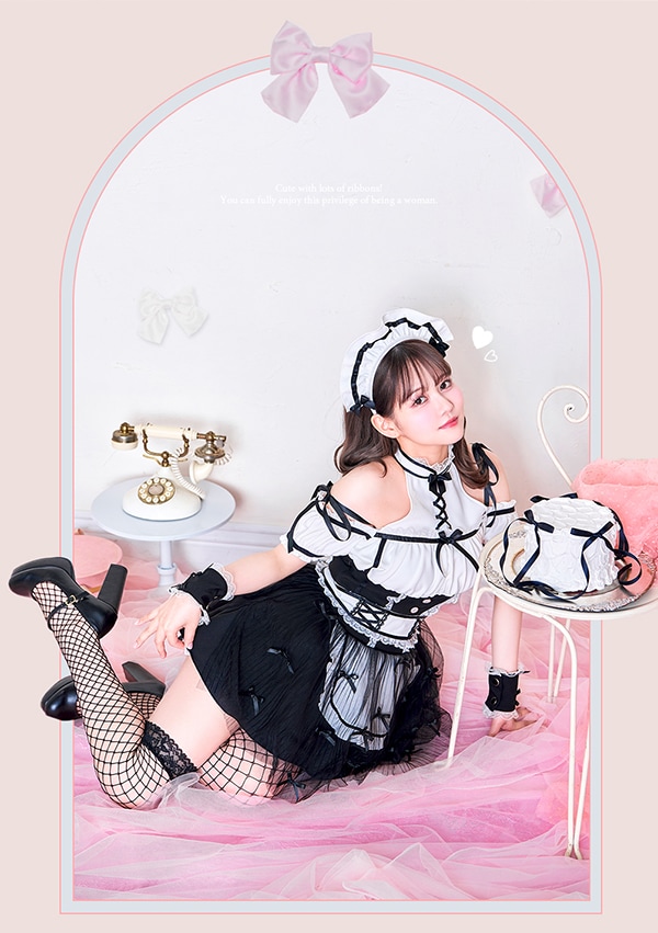【即日発送】【佐藤ノア着用】リボンブーケメイド《オリジナルコスプレ4点セット》【Malymoon/マリームーン】【9985】