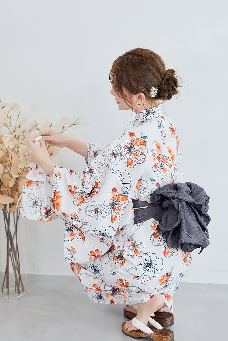 【2～3営業日で発送】橙ペイントフラワー2way浴衣《浴衣4点セット》【Malymoon/マリームーン】【YK2510309】