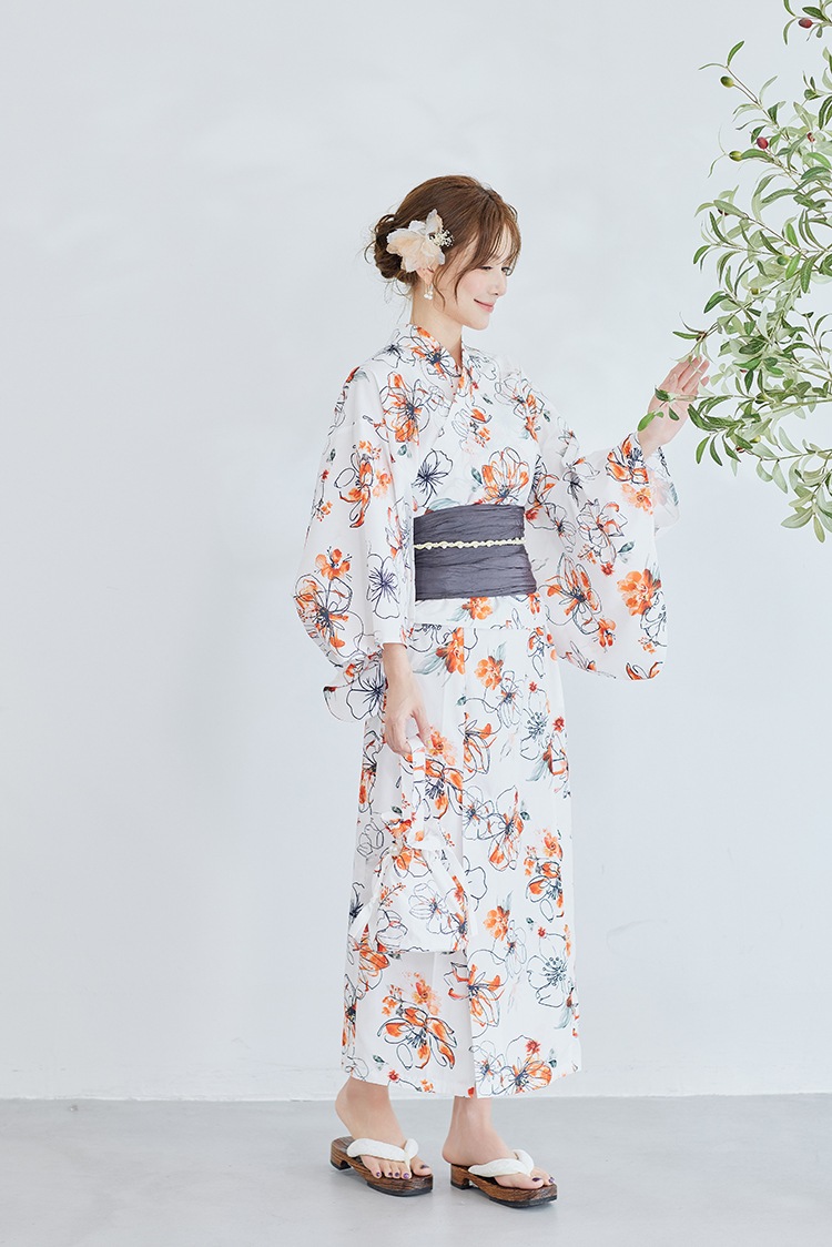 【2～3営業日で発送】橙ペイントフラワー2way浴衣《浴衣4点セット》【Malymoon/マリームーン】【YK2510309】