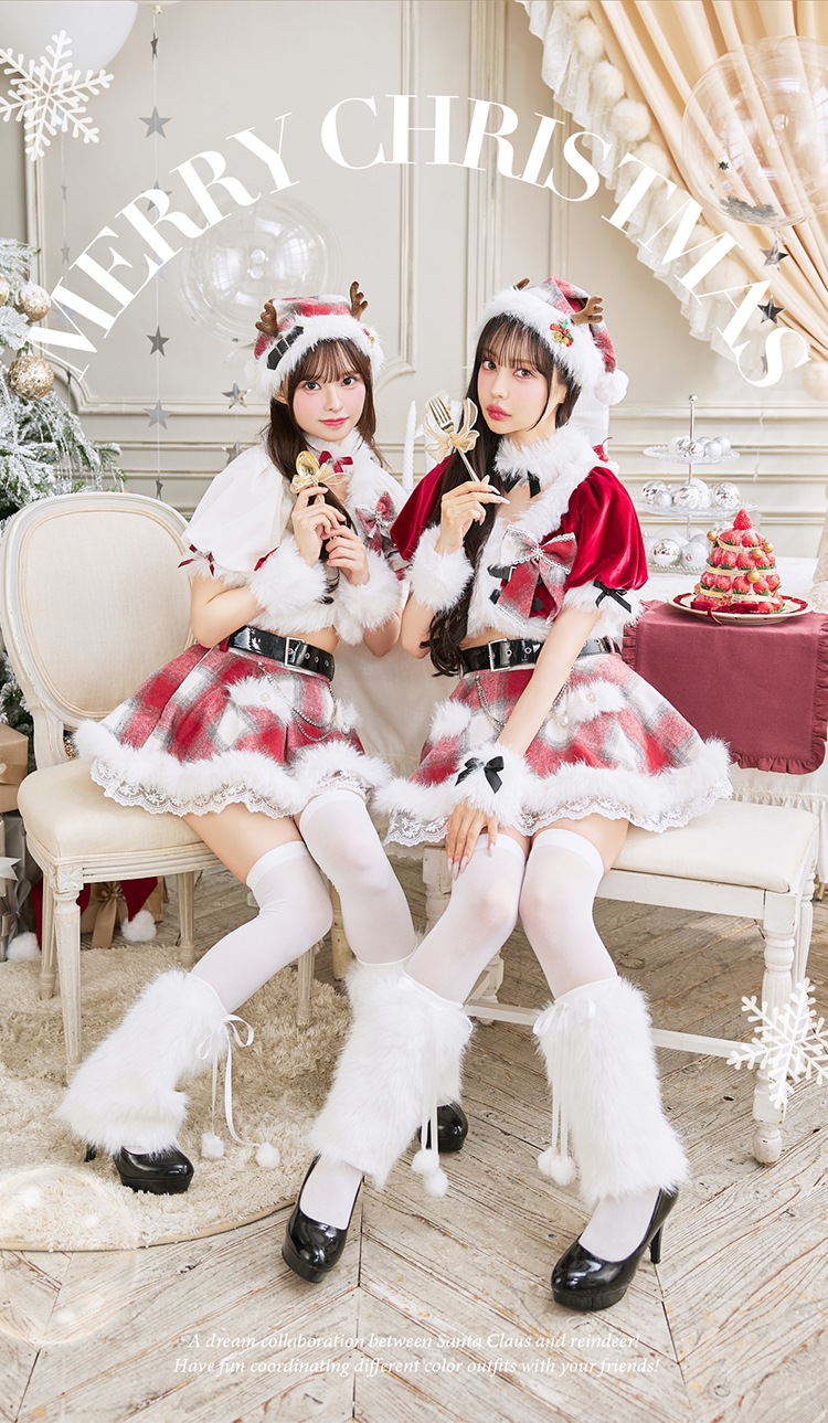 【即日発送】【中村里砂&藤咲凪着用】ロゼチェックビジューライントナカイ《クリスマスコスプレ11点セット》【Malymoon/マリームーン】【CS25051】