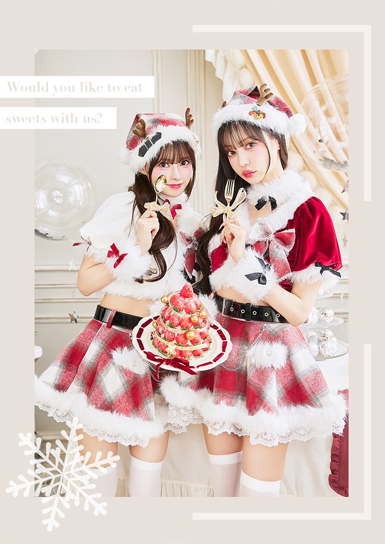 【即日発送】【中村里砂&藤咲凪着用】ロゼチェックビジューライントナカイ《クリスマスコスプレ11点セット》【Malymoon/マリームーン】【CS25051】